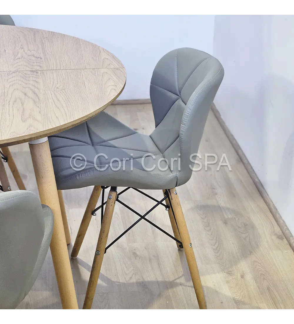 Comedor Mesa Aura Wood 100cms + 4 Silla Eames Mariposa Ecocuero