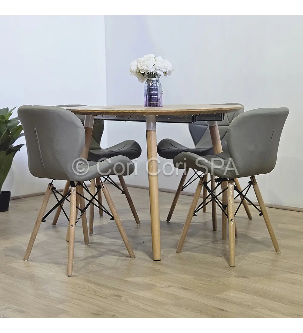 Comedor Mesa Aura Wood 100cms + 4 Silla Eames Mariposa Ecocuero