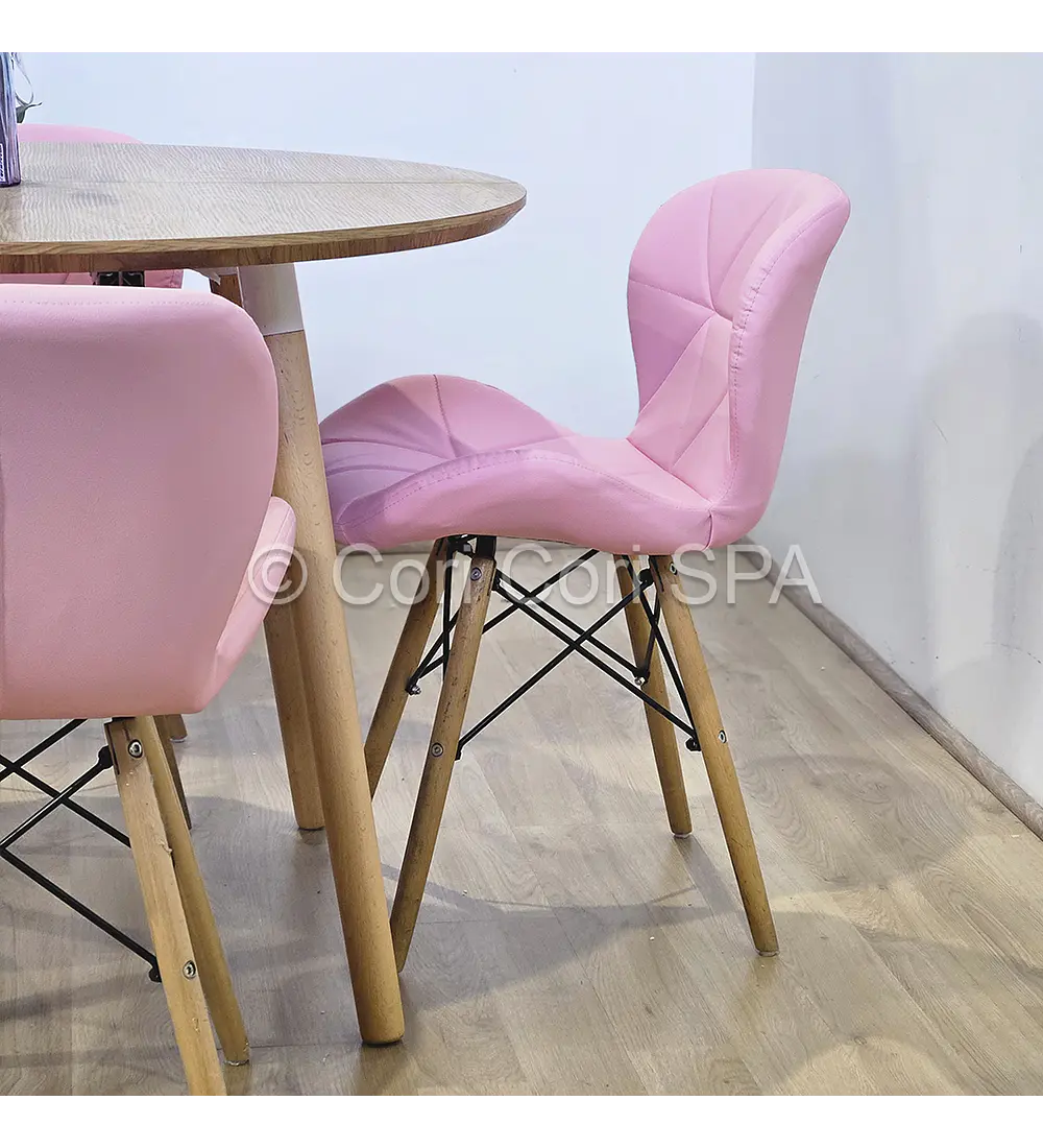 Comedor Mesa Aura Wood 100cms + 4 Silla Eames Mariposa Ecocuero