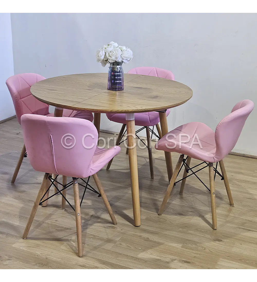 Comedor Mesa Aura Wood 100cms + 4 Silla Eames Mariposa Ecocuero