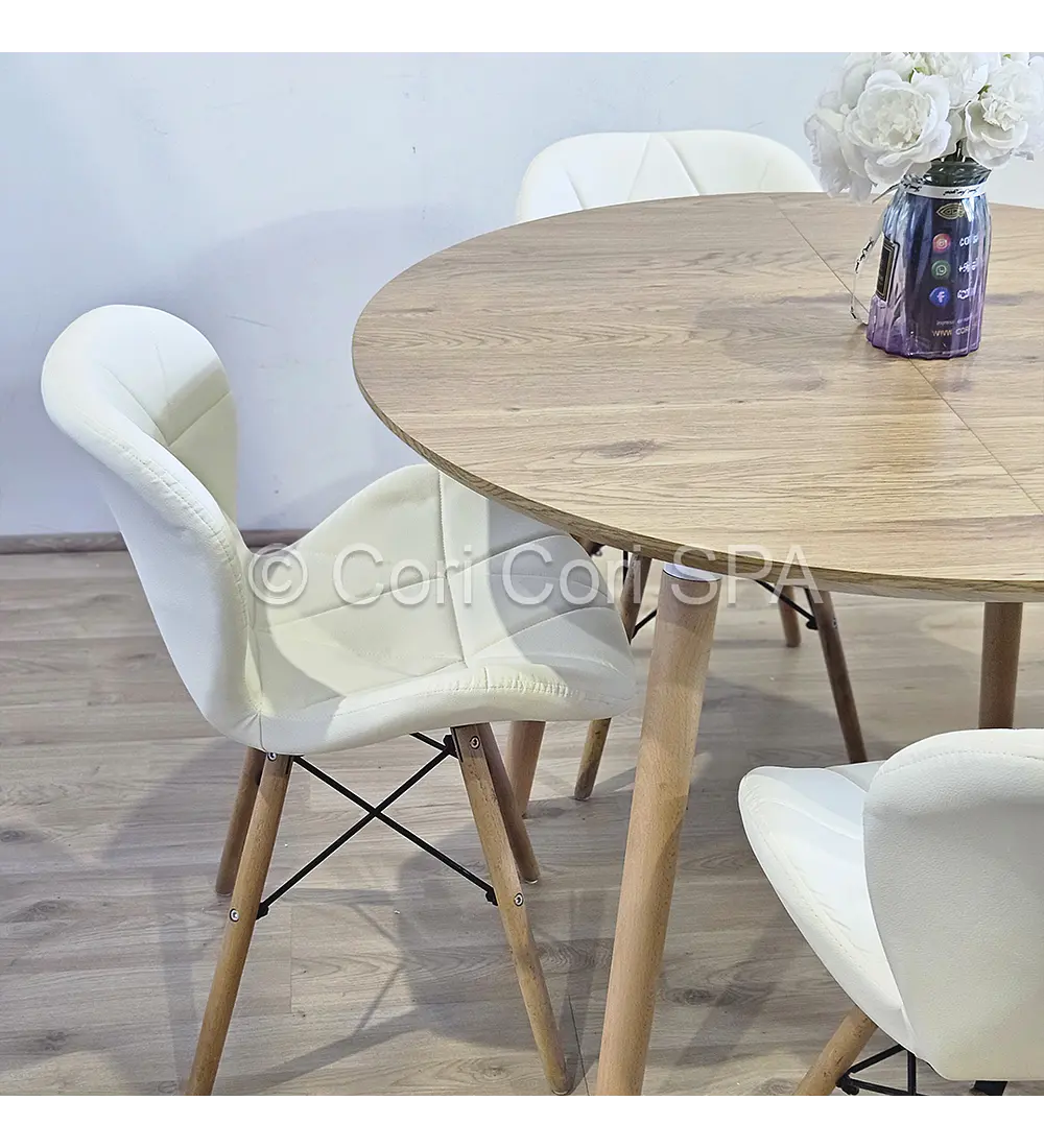 Comedor Mesa Aura Wood 100cms + 4 Silla Eames Mariposa Ecocuero