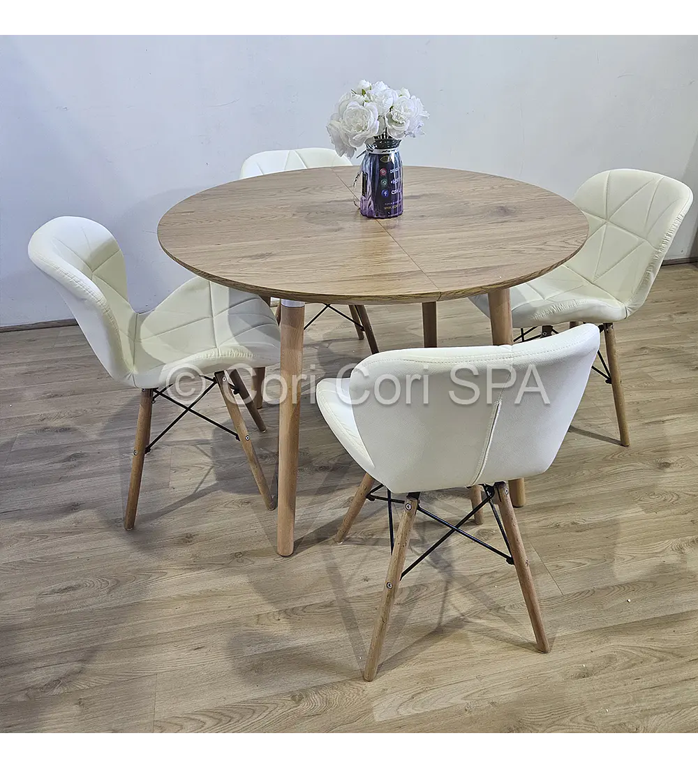 Comedor Mesa Aura Wood 100cms + 4 Silla Eames Mariposa Ecocuero