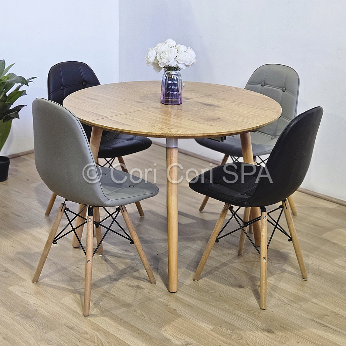 Comedor Mesa Aura Wood 100cms  + 4 Sillas Capitonne Eames Ecocuero 4