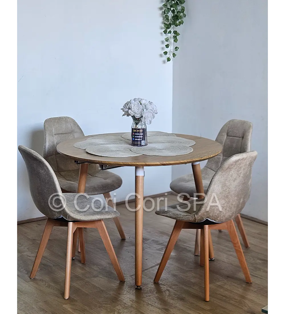 Comedor Mesa Aura Wood 100cms + 4 Sillas Capitonne Ecocuero Vintage