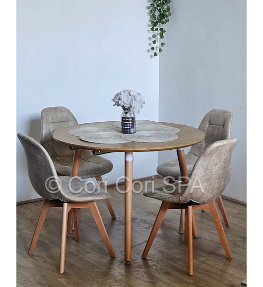 Comedor Mesa Aura Wood 100cms + 4 Sillas Capitonne Ecocuero Vintage