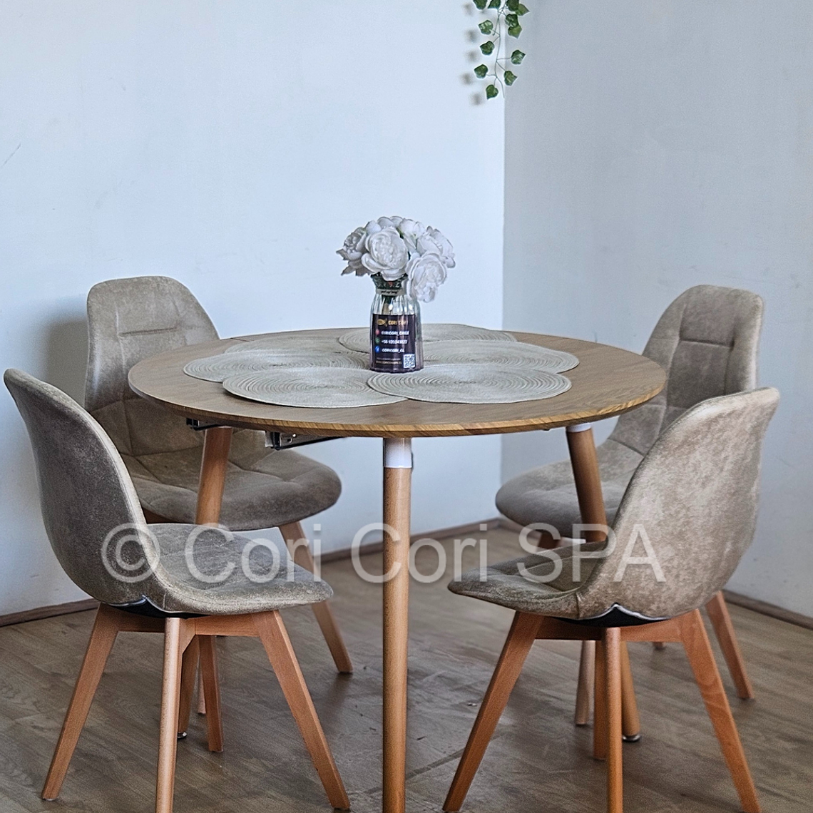 Comedor Mesa Aura Wood 100cms + 4 Sillas Capitonne Ecocuero Vintage 1