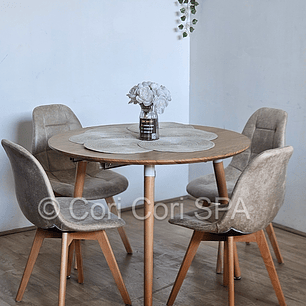 Comedor Mesa Aura Wood 100cms + 4 Sillas Capitonne Ecocuero Vintage