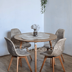 Comedor Mesa Aura Wood 100cms + 4 Sillas Capitonne Ecocuero Vintage