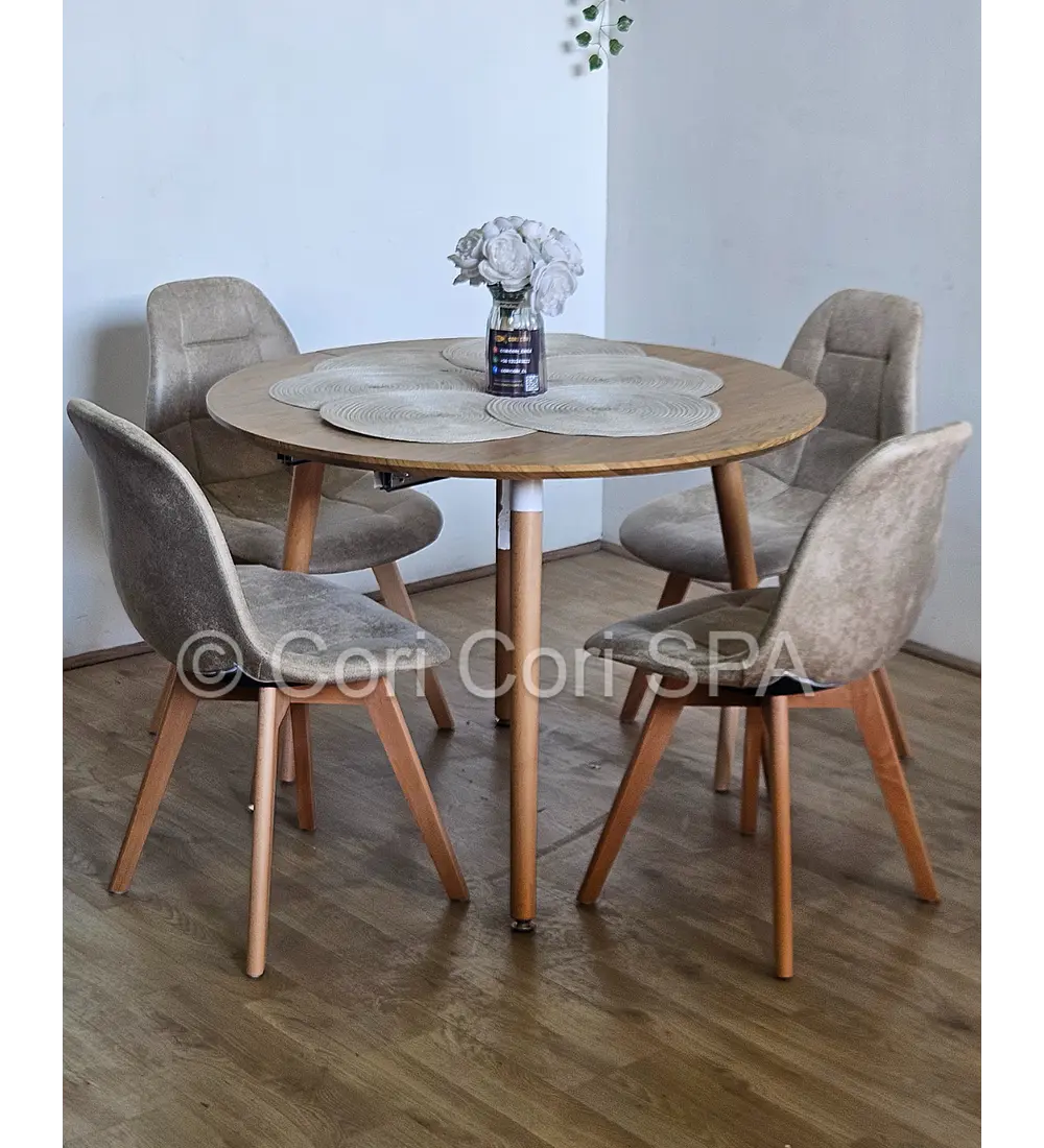 Comedor Mesa Aura Wood 100cms + 4 Sillas Capitonne Ecocuero Vintage