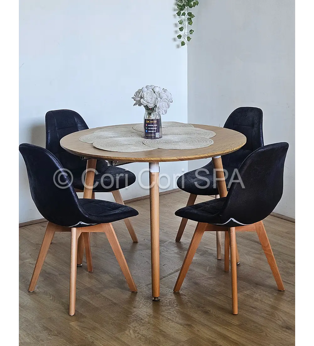 Comedor Mesa Aura Wood 100cms + 4 Sillas Capitonne Ecocuero Vintage