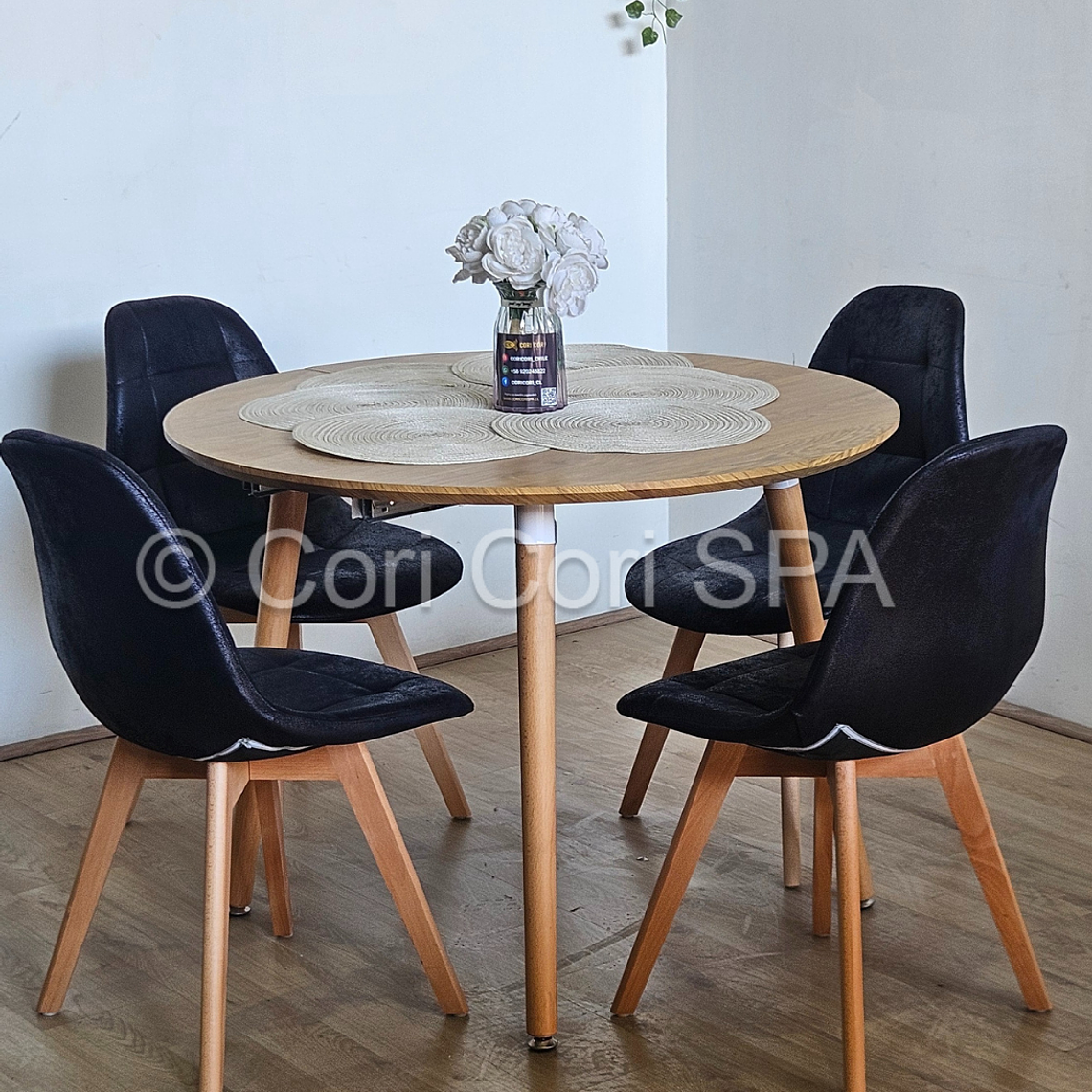 Comedor Mesa Aura Wood 100cms + 4 Sillas Capitonne Ecocuero Vintage 4