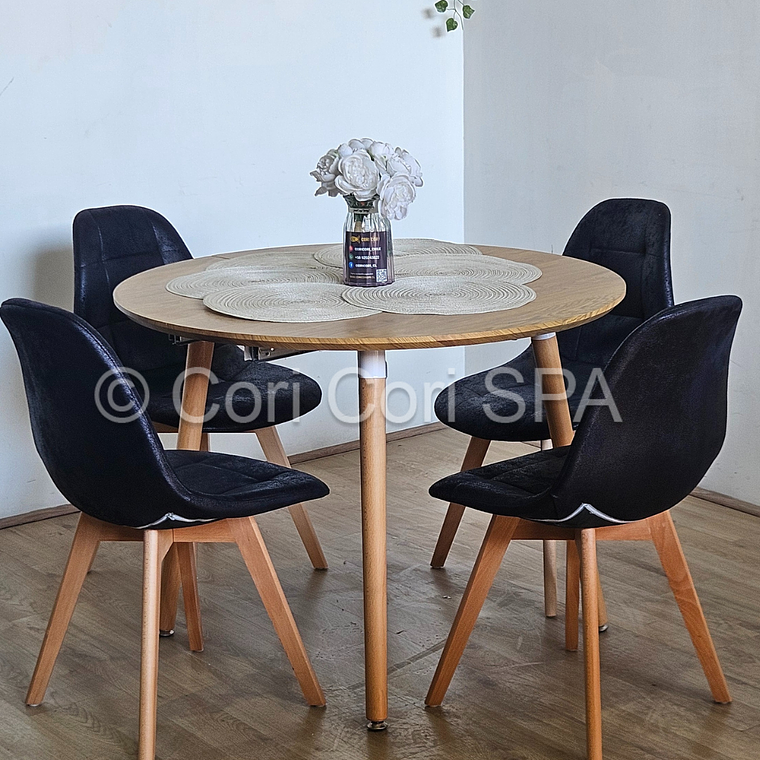 Comedor Mesa Aura Wood 100cms + 4 Sillas Capitonne Ecocuero Vintage 4