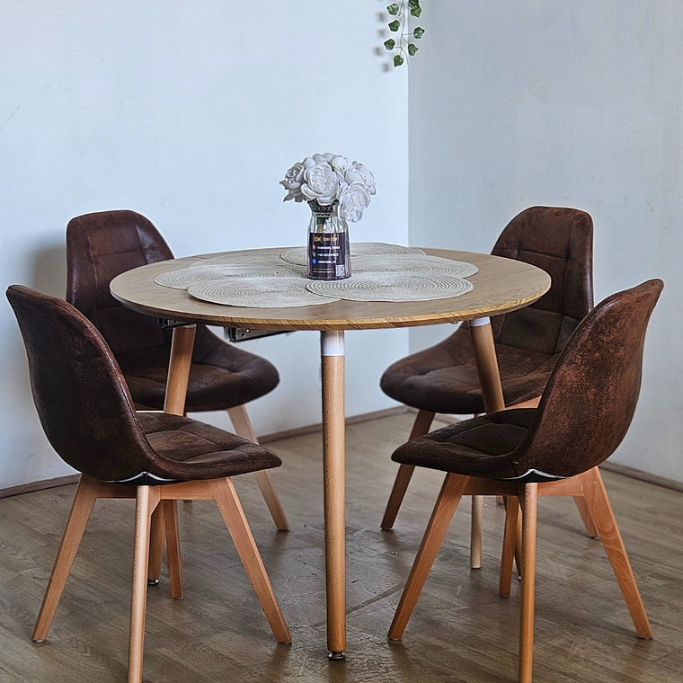 Comedor Mesa Aura Wood 100cms + 4 Sillas Capitonne Ecocuero Vintage 5