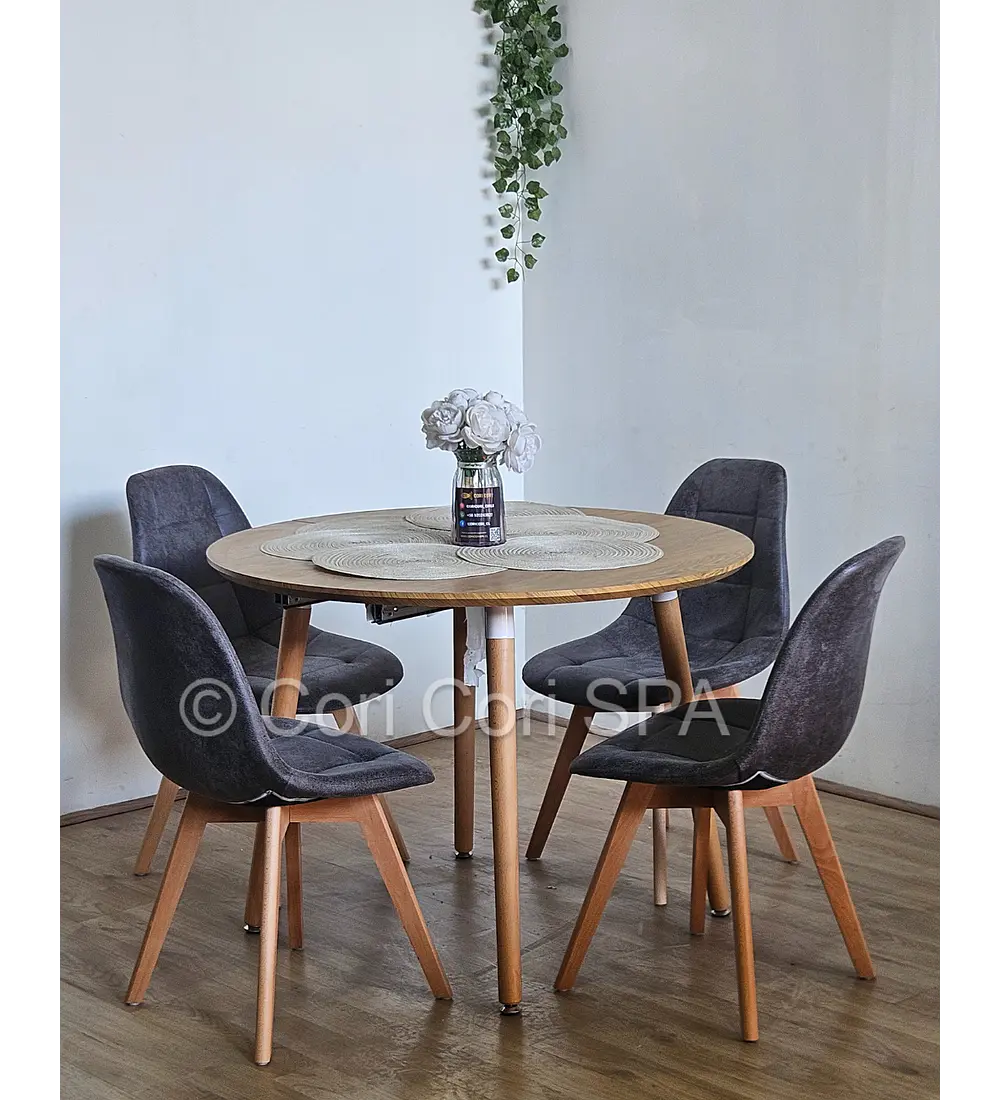 Comedor Mesa Aura Wood 100cms + 4 Sillas Capitonne Ecocuero Vintage