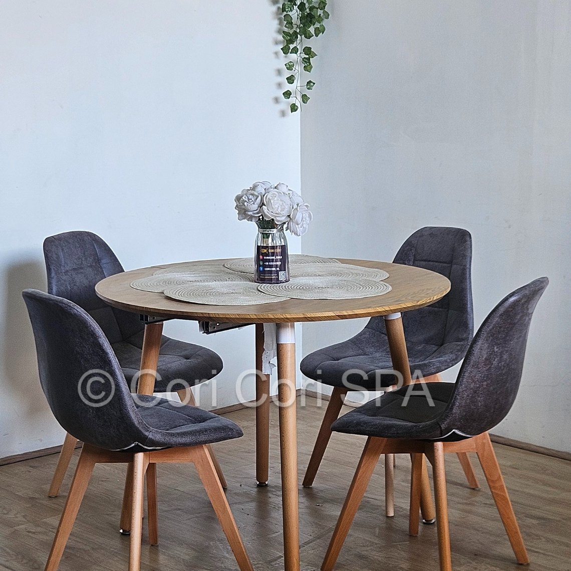 Comedor Mesa Aura Wood 100cms + 4 Sillas Capitonne Ecocuero Vintage 6