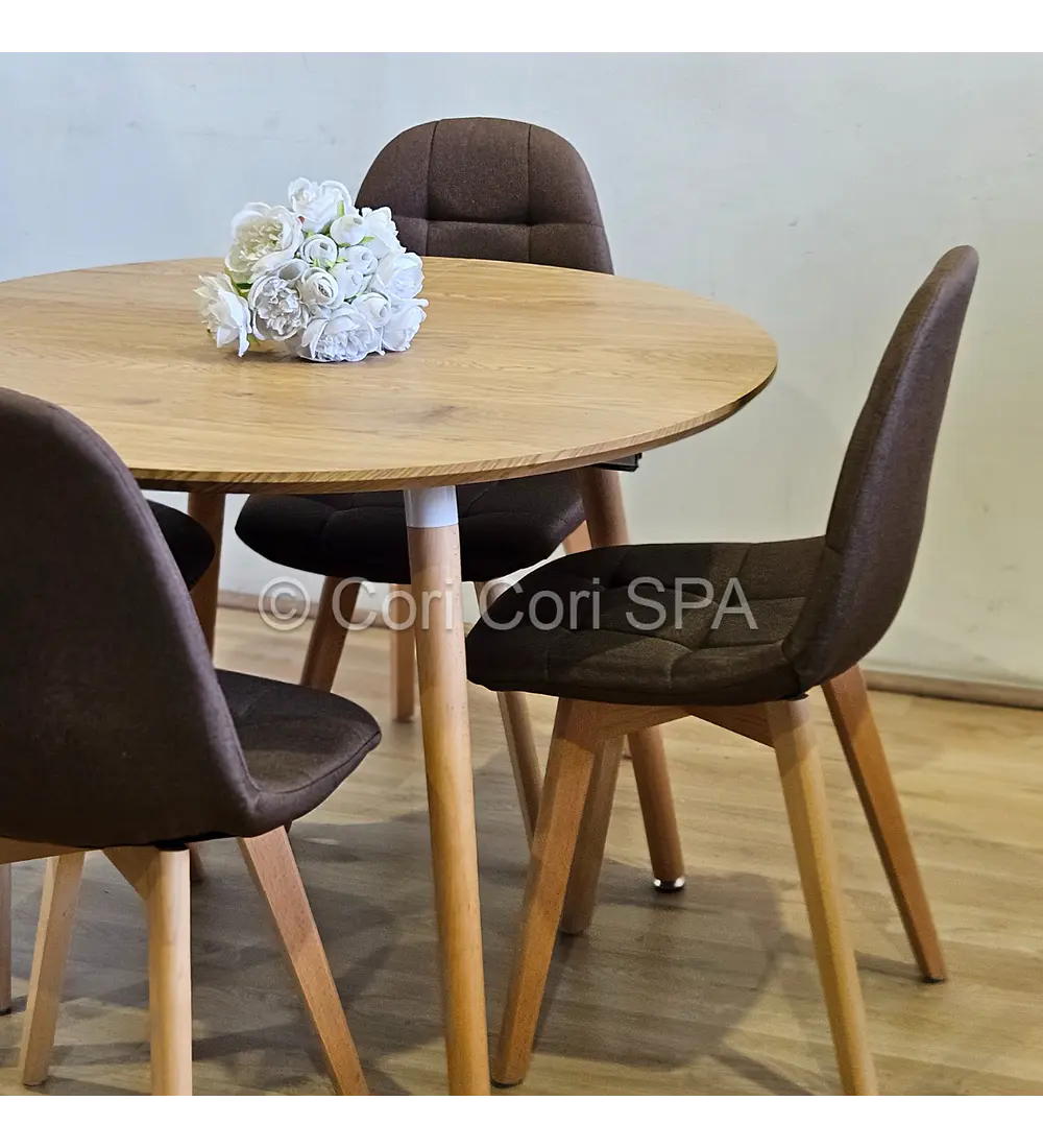 Comedor Mesa Aura Wood 100cms + 4 Sillas Capitonne Lino