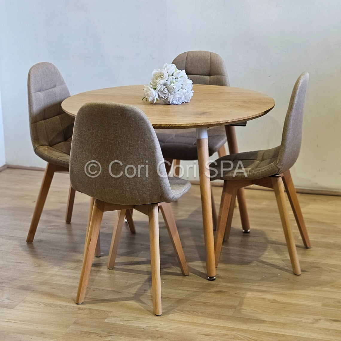 Comedor Mesa Aura Wood 100cms + 4 Sillas Capitonne Lino 3