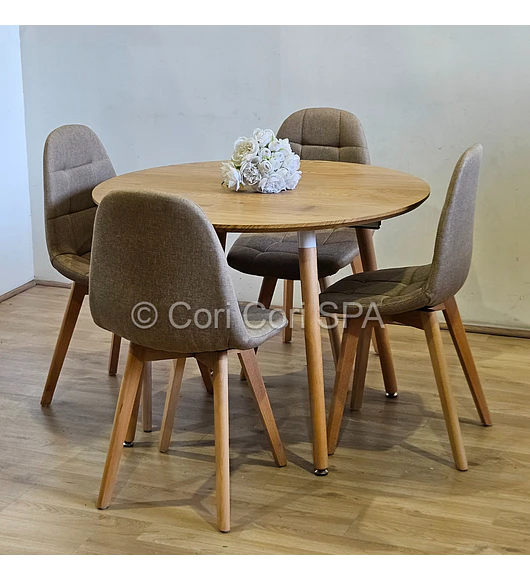 Comedor Mesa Aura Wood 100cms + 4 Sillas Capitonne Lino