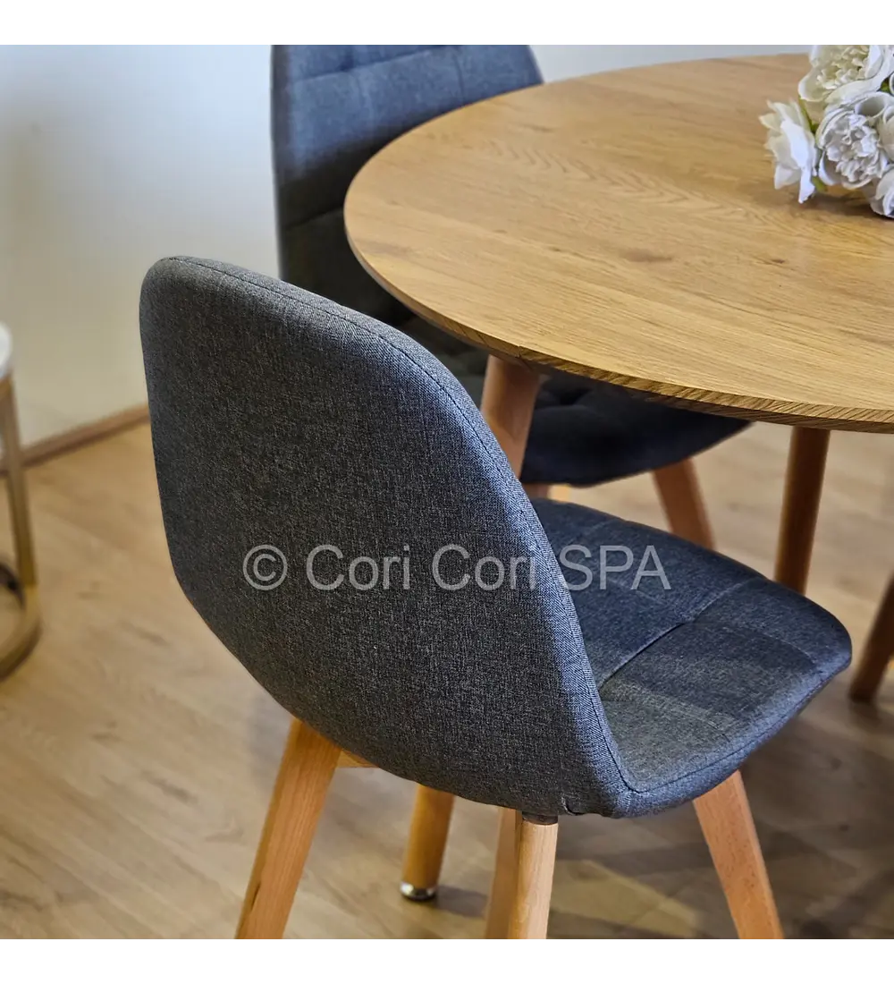 Comedor Mesa Aura Wood 100cms + 4 Sillas Capitonne Lino