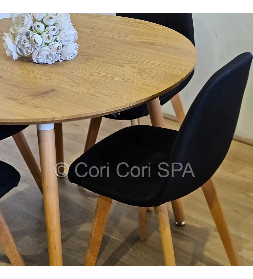Comedor Mesa Aura Wood 100cms + 4 Sillas Capitonne Lino