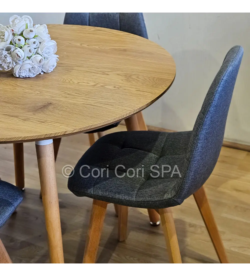 Comedor Mesa Aura Wood 100cms + 4 Sillas Capitonne Lino