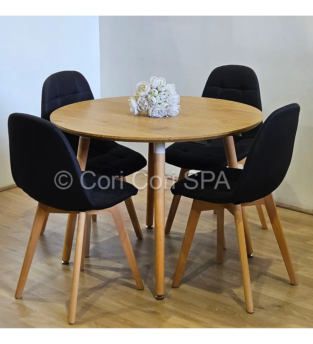 Comedor Mesa Aura Wood 100cms + 4 Sillas Capitonne Lino