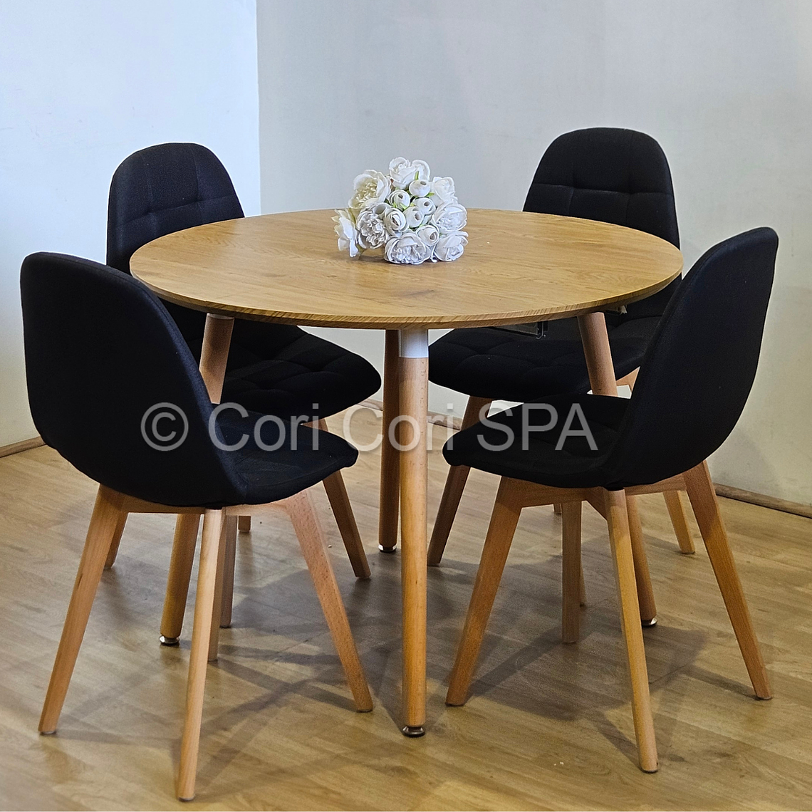 Comedor Mesa Aura Wood 100cms + 4 Sillas Capitonne Lino 8