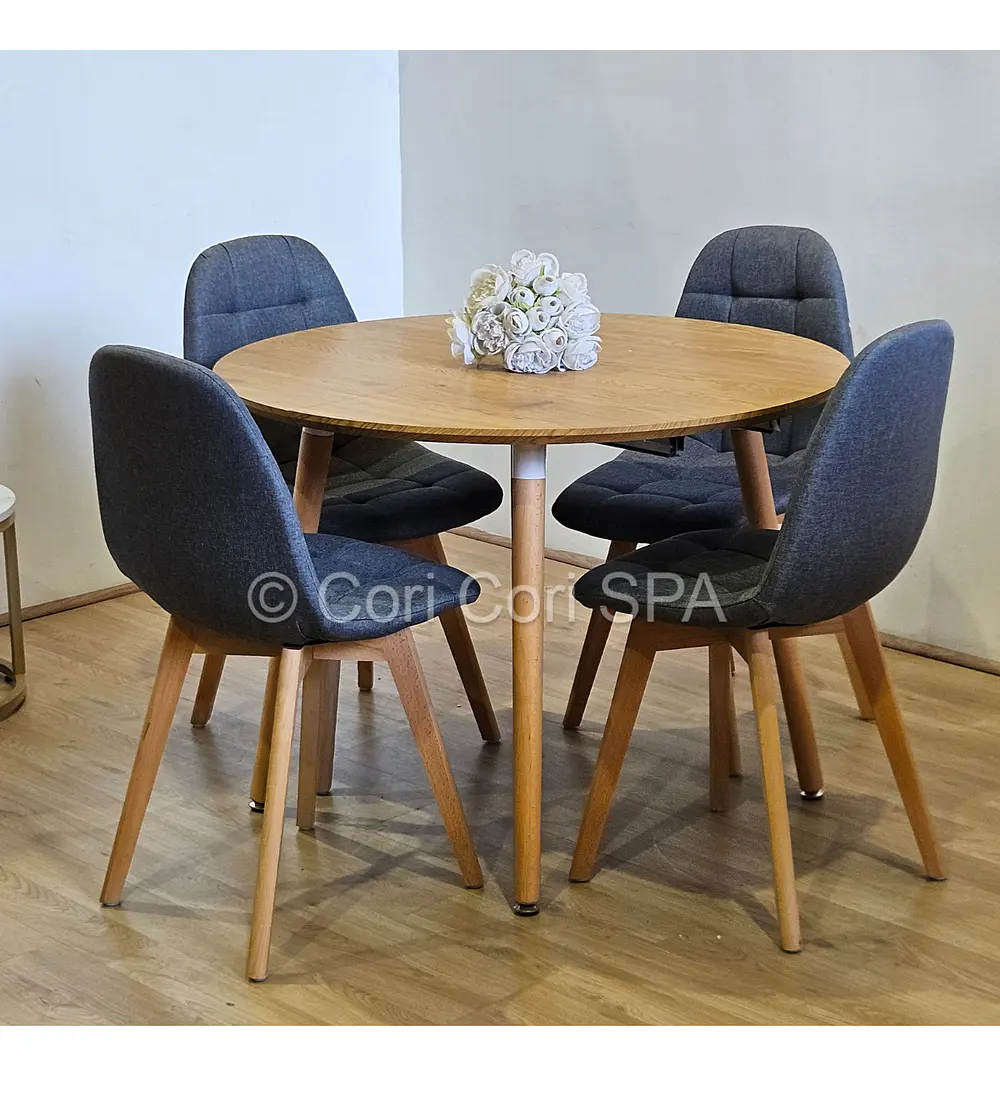 Comedor Mesa Aura Wood 100cms + 4 Sillas Capitonne Lino