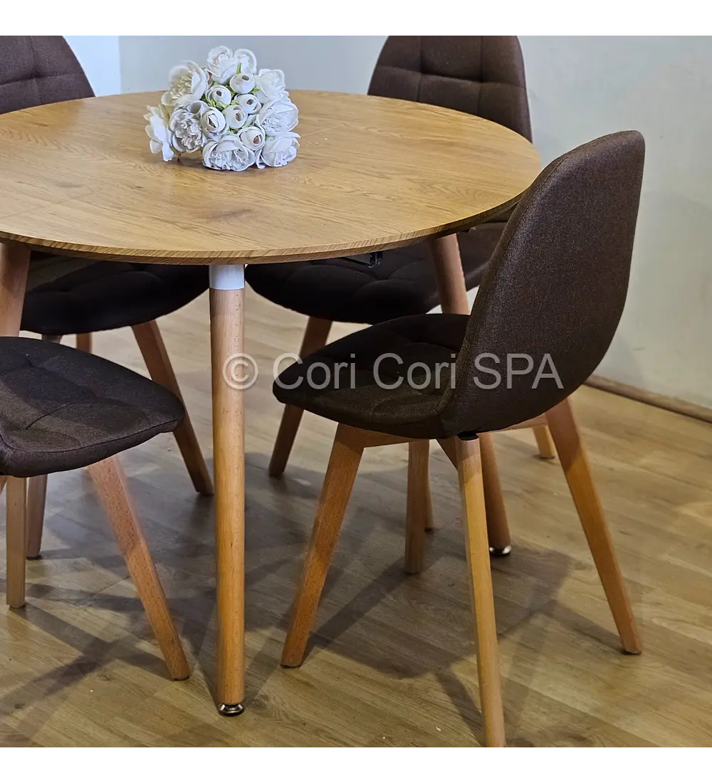 Comedor Mesa Aura Wood 100cms + 4 Sillas Capitonne Lino