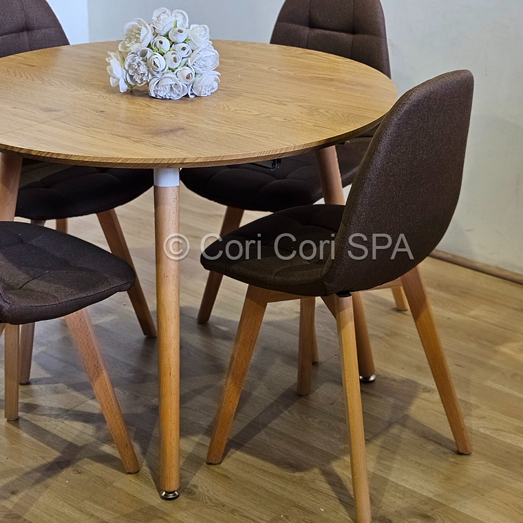 Comedor Mesa Aura Wood 100cms + 4 Sillas Capitonne Lino 13