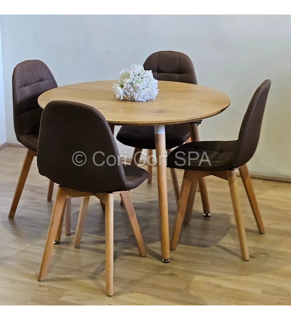 Comedor Mesa Aura Wood 100cms + 4 Sillas Capitonne Lino
