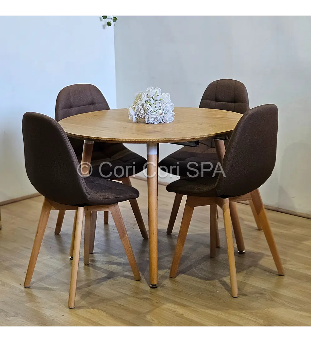 Comedor Mesa Aura Wood 100cms + 4 Sillas Capitonne Lino