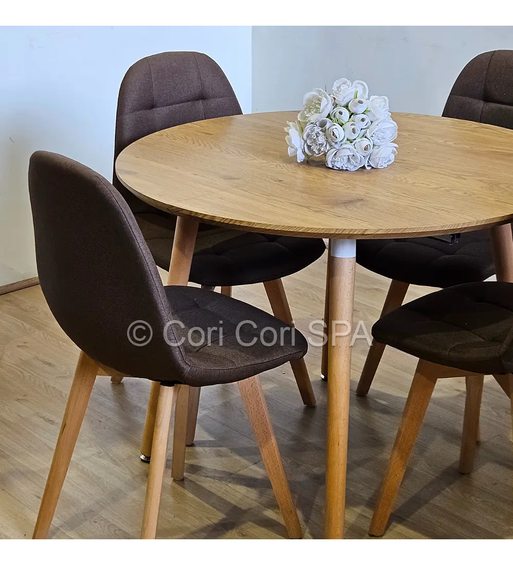 Comedor Mesa Aura Wood 100cms + 4 Sillas Capitonne Lino
