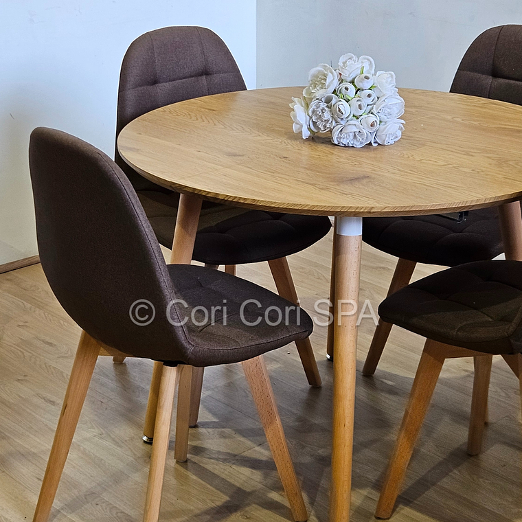 Comedor Mesa Aura Wood 100cms + 4 Sillas Capitonne Lino 21