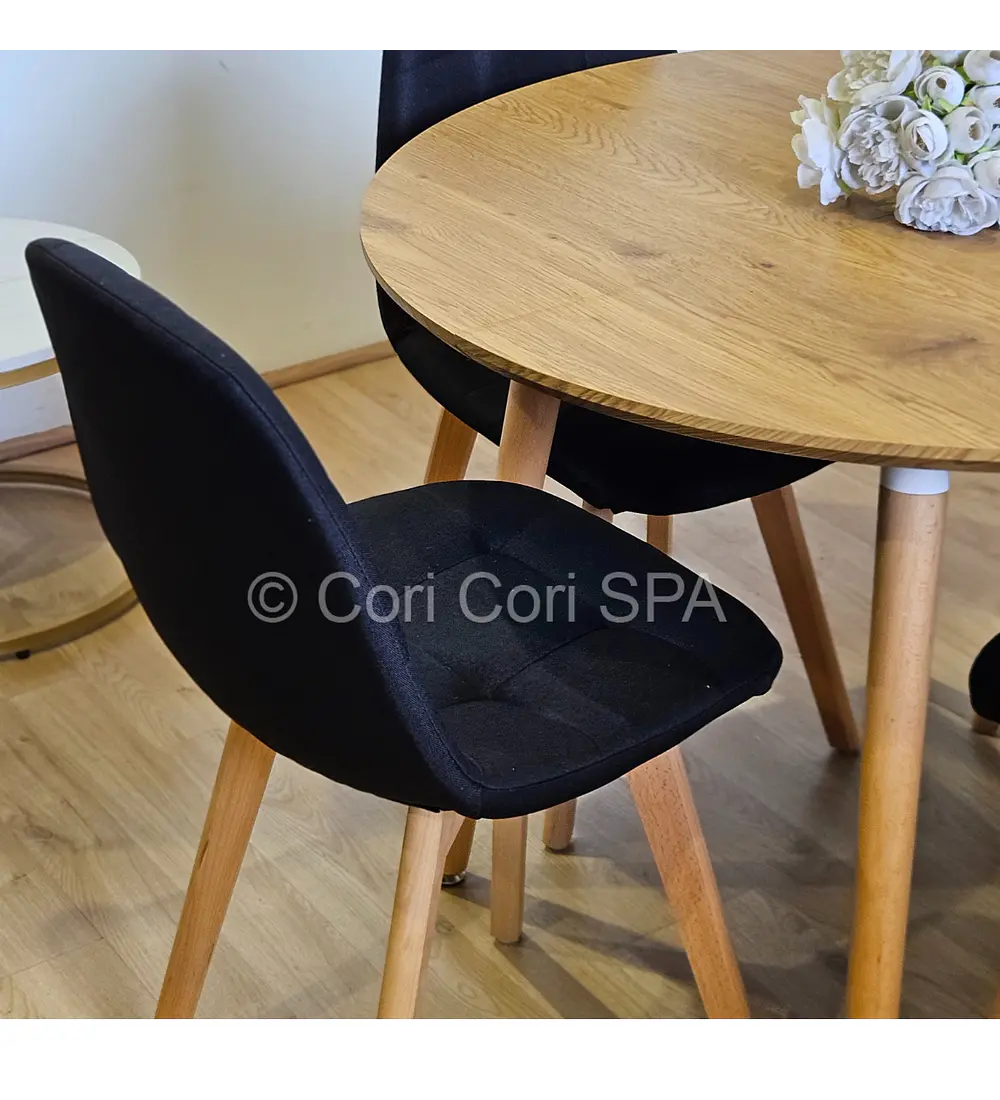 Comedor Mesa Aura Wood 100cms + 4 Sillas Capitonne Lino