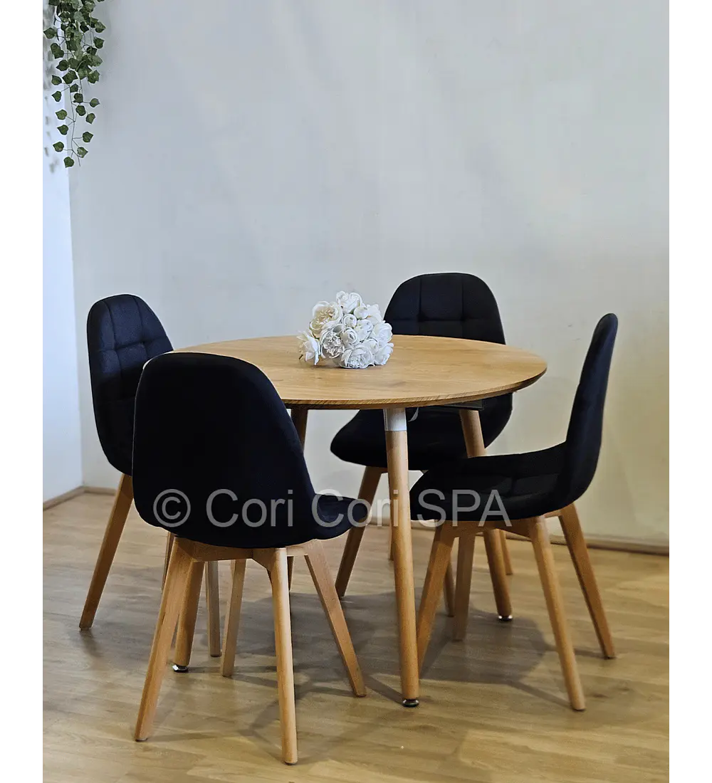 Comedor Mesa Aura Wood 100cms + 4 Sillas Capitonne Velvet