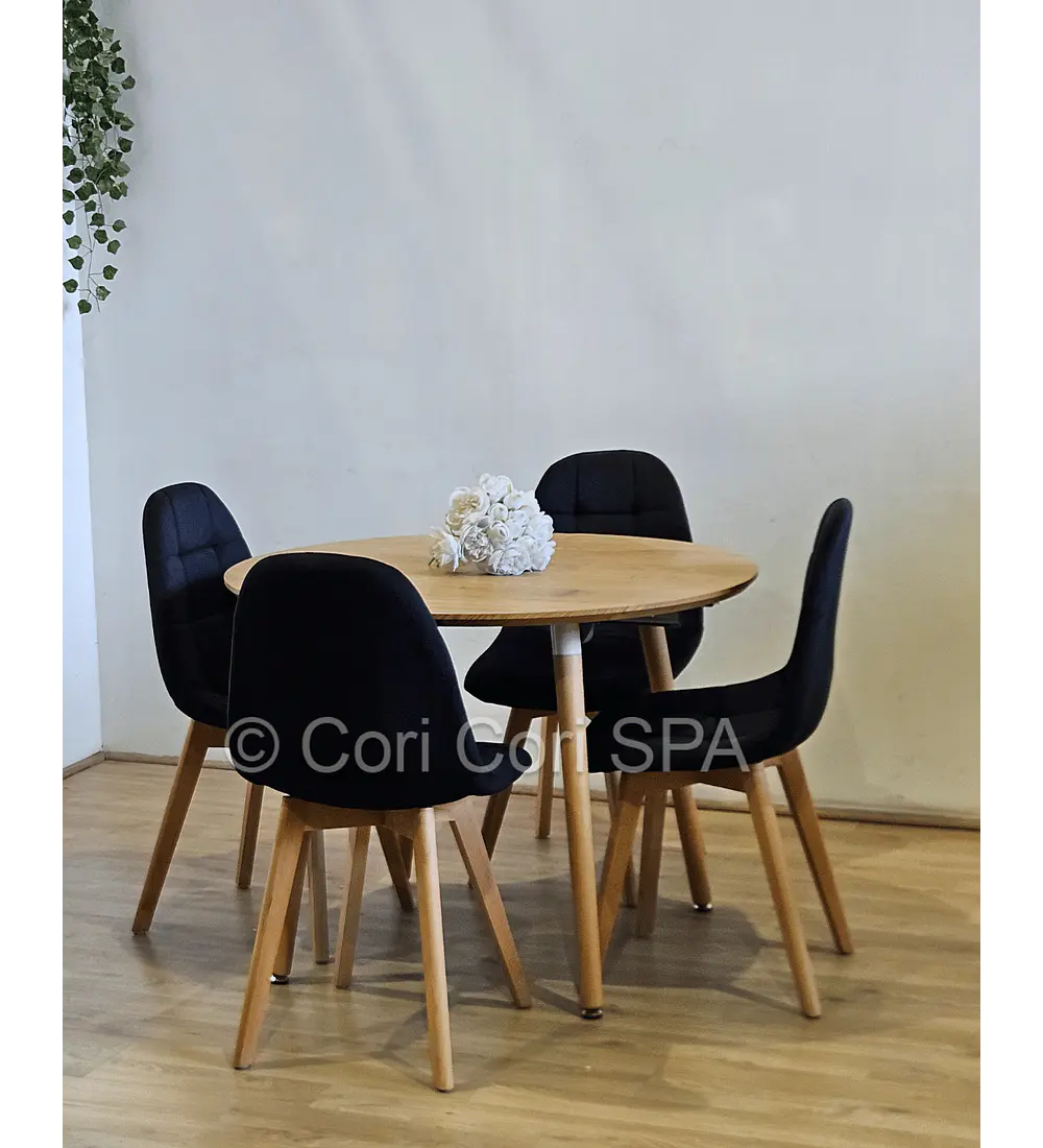 Comedor Mesa Aura Wood 100cms + 4 Sillas Capitonne Velvet