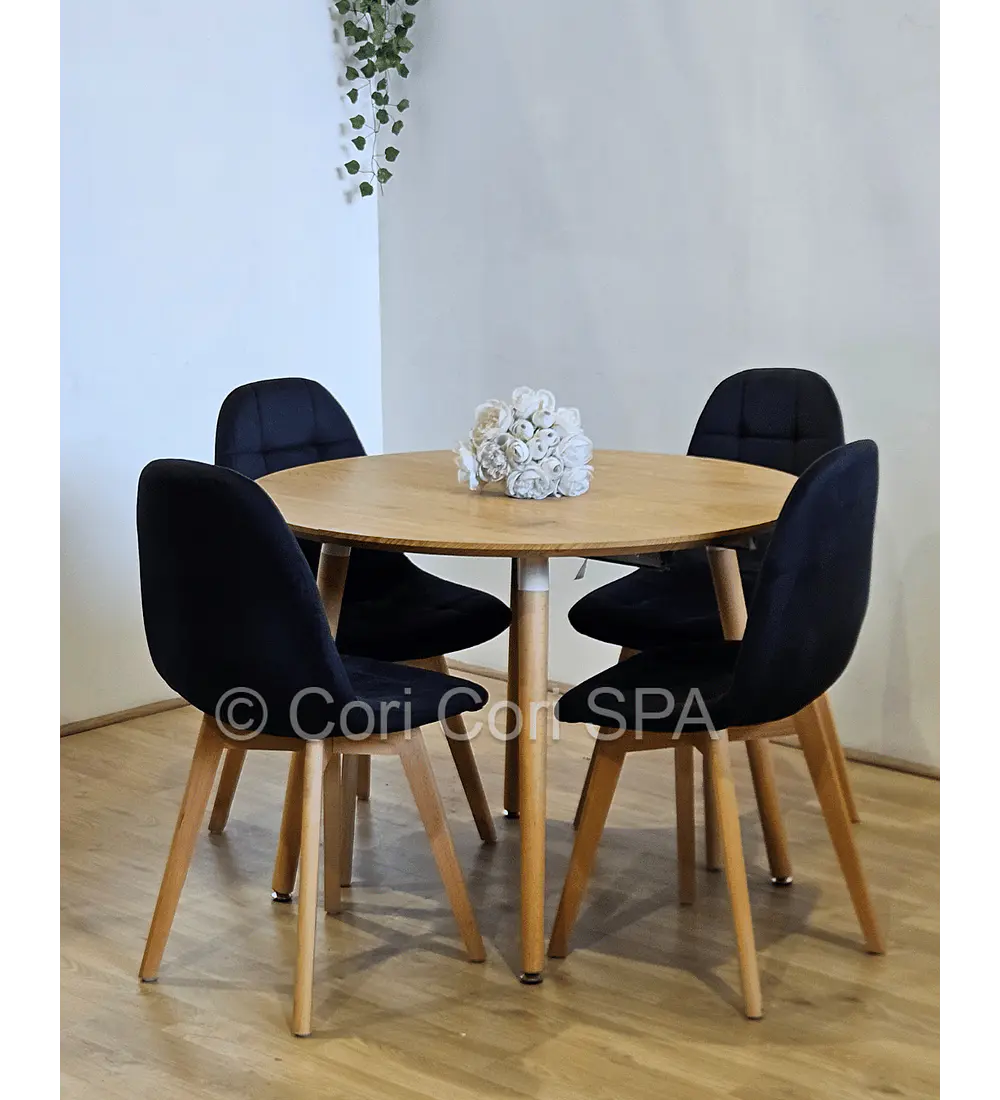 Comedor Mesa Aura Wood 100cms + 4 Sillas Capitonne Velvet