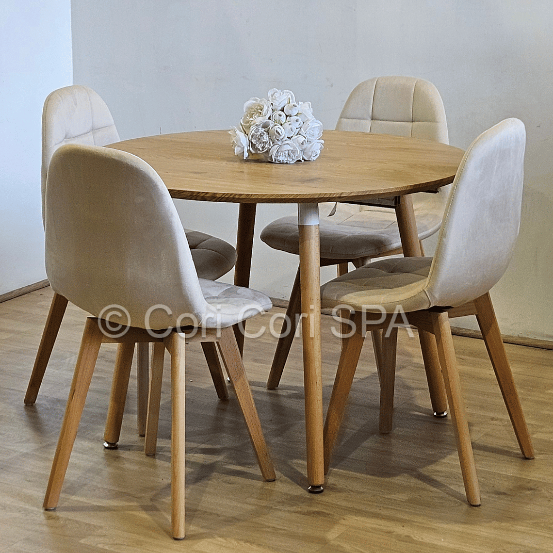 Comedor Mesa Aura Wood 100cms + 4 Sillas Capitonne Velvet 7