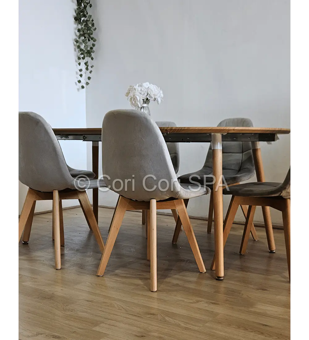 Comedor Mesa Aura Wood 100cms + 4 Sillas Capitonne Velvet