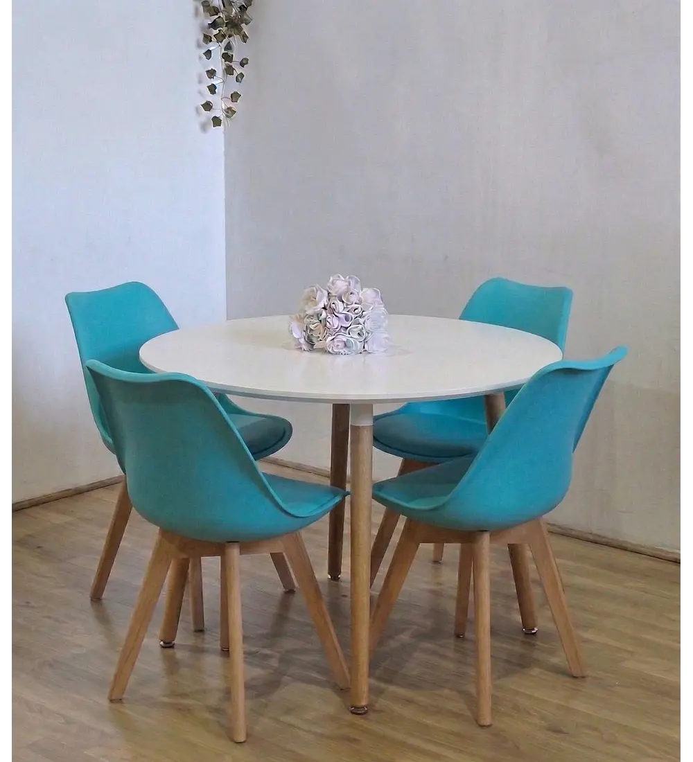 Comedor Mesa Aura Blanca 100cms + 4 Sillas Tulip