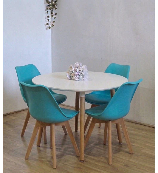 Comedor Mesa Aura Blanca 100cms + 4 Sillas Tulip