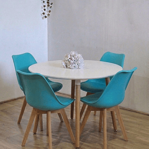 Comedor Mesa Aura Blanca 100cms + 4 Sillas Tulip