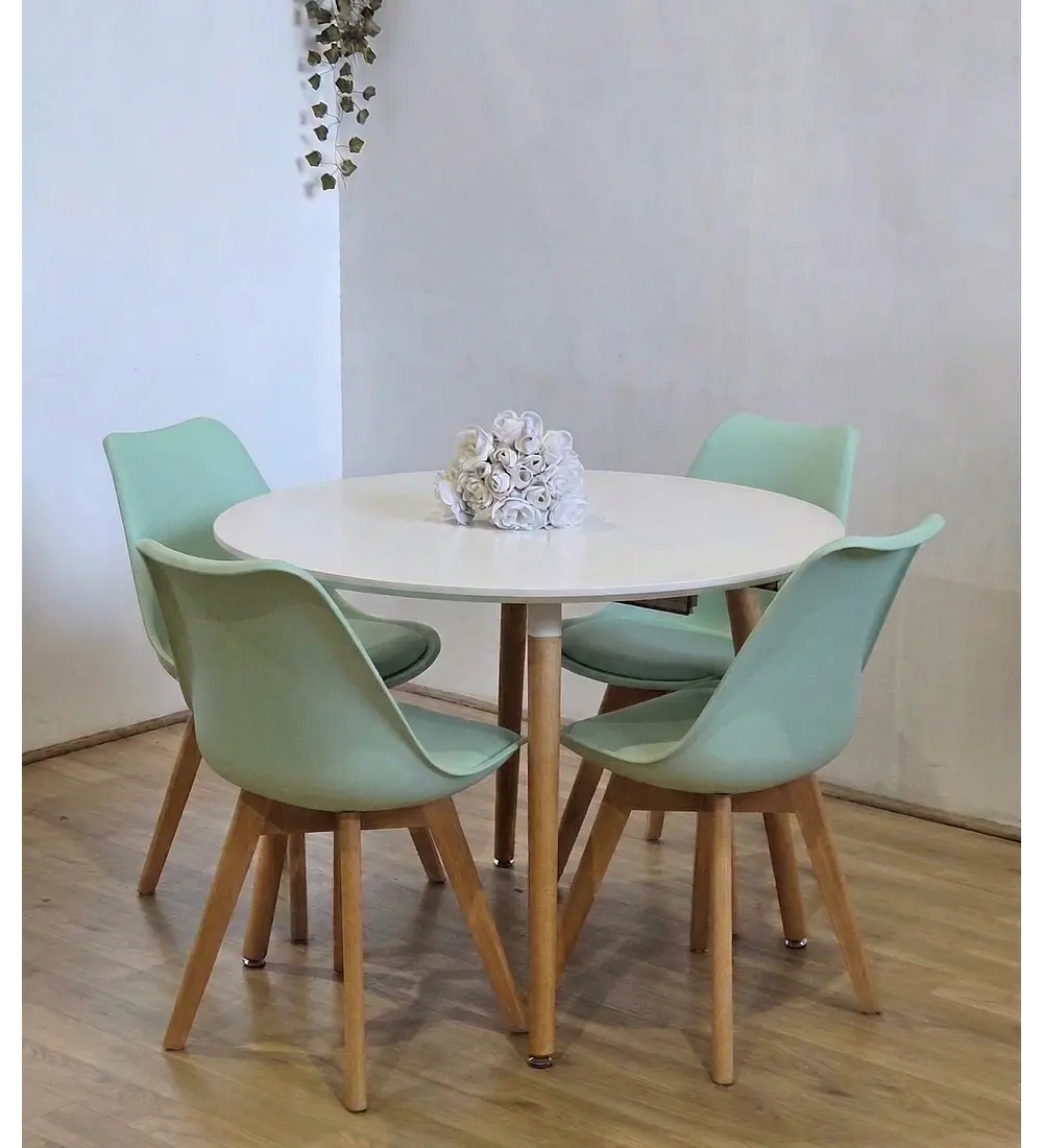 Comedor Mesa Aura Blanca 100cms + 4 Sillas Tulip