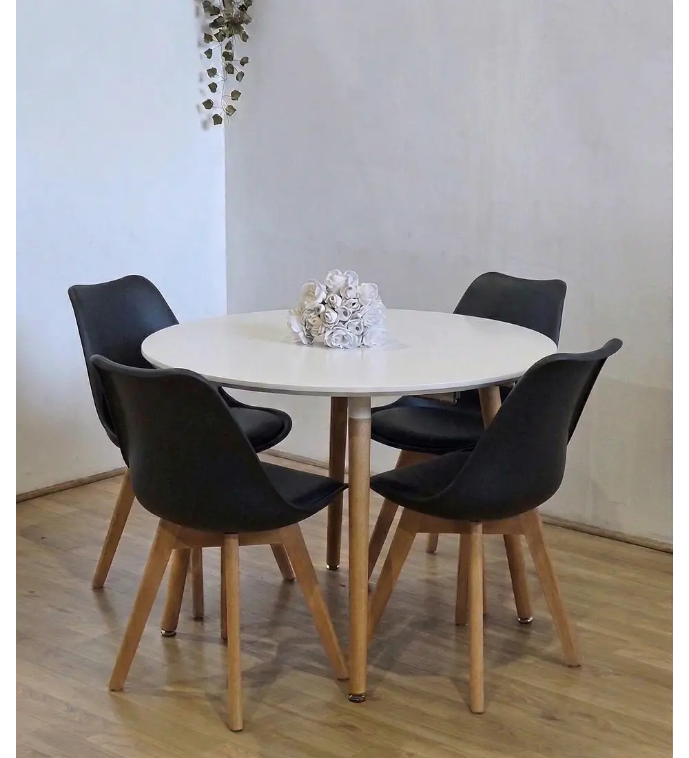 Comedor Mesa Aura Blanca 100cms + 4 Sillas Tulip