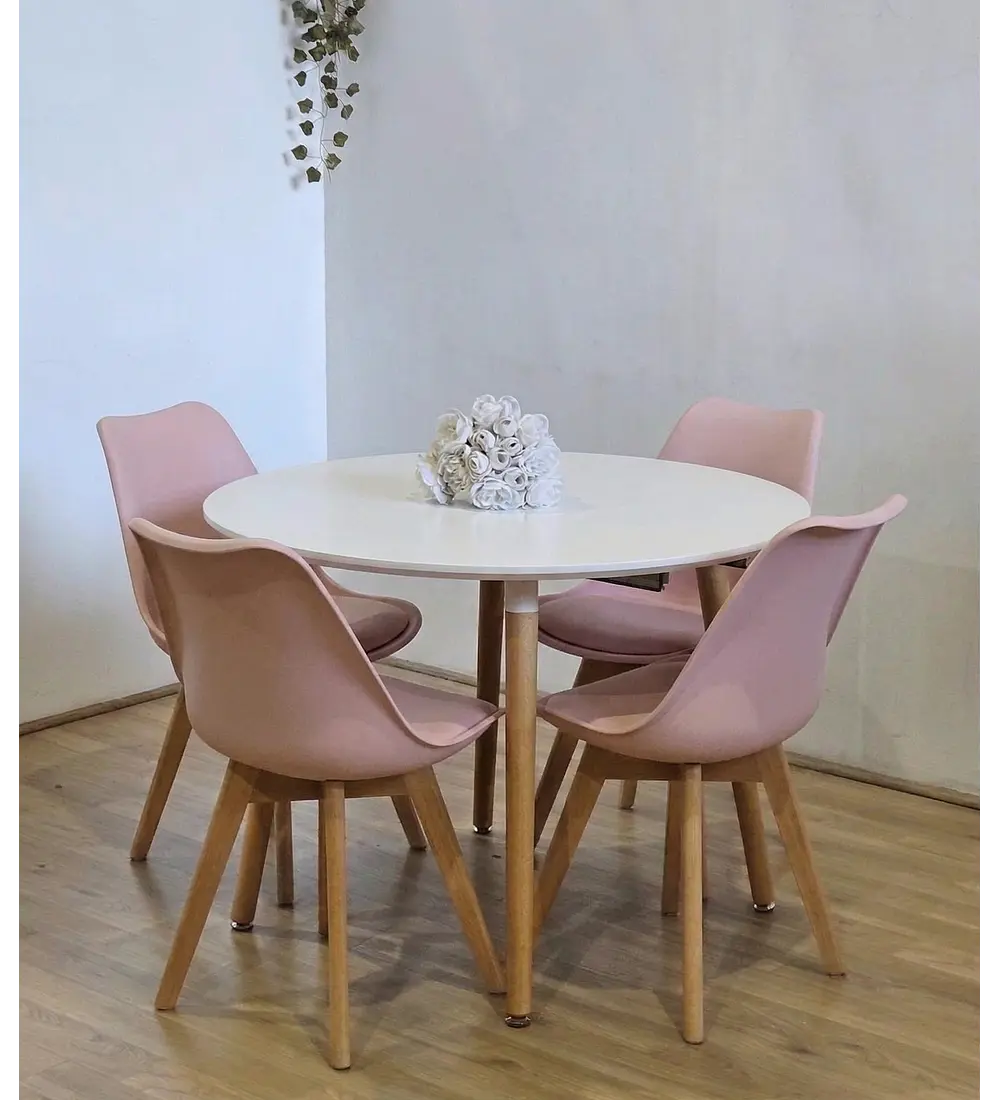Comedor Mesa Aura Blanca 100cms + 4 Sillas Tulip