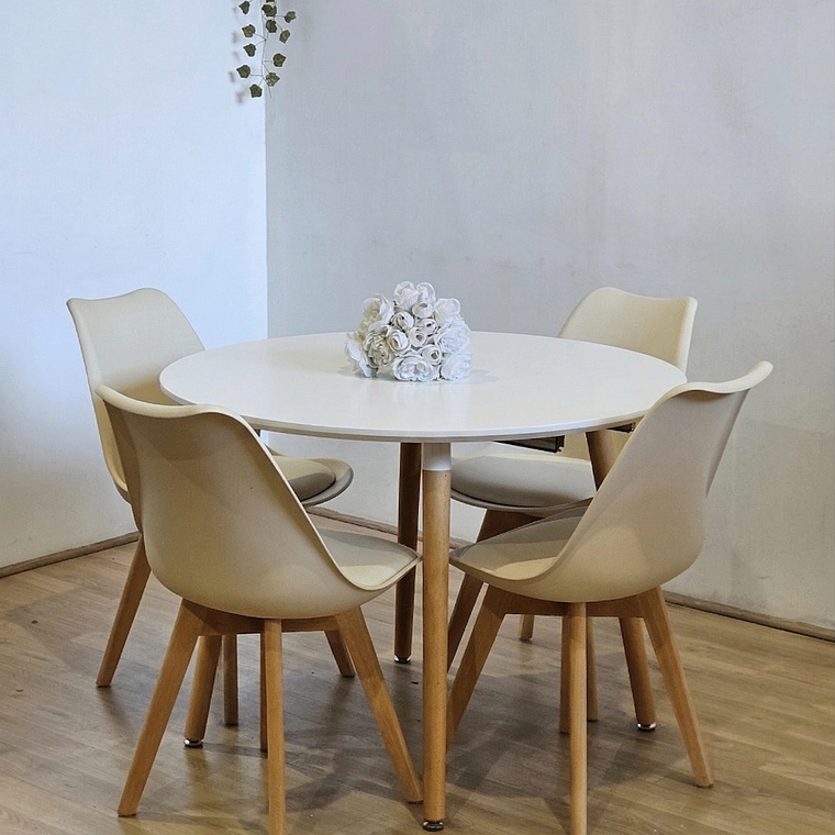 Comedor Mesa Aura Blanca 100cms + 4 Sillas Tulip 8