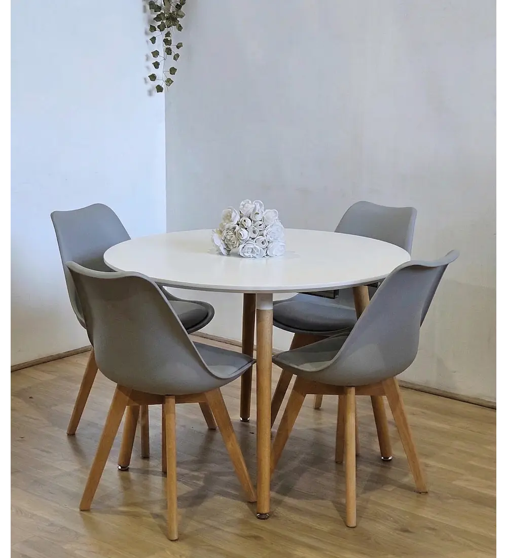 Comedor Mesa Aura Blanca 100cms + 4 Sillas Tulip