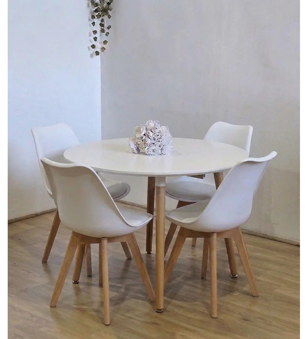 Comedor Mesa Aura Blanca 100cms + 4 Sillas Tulip