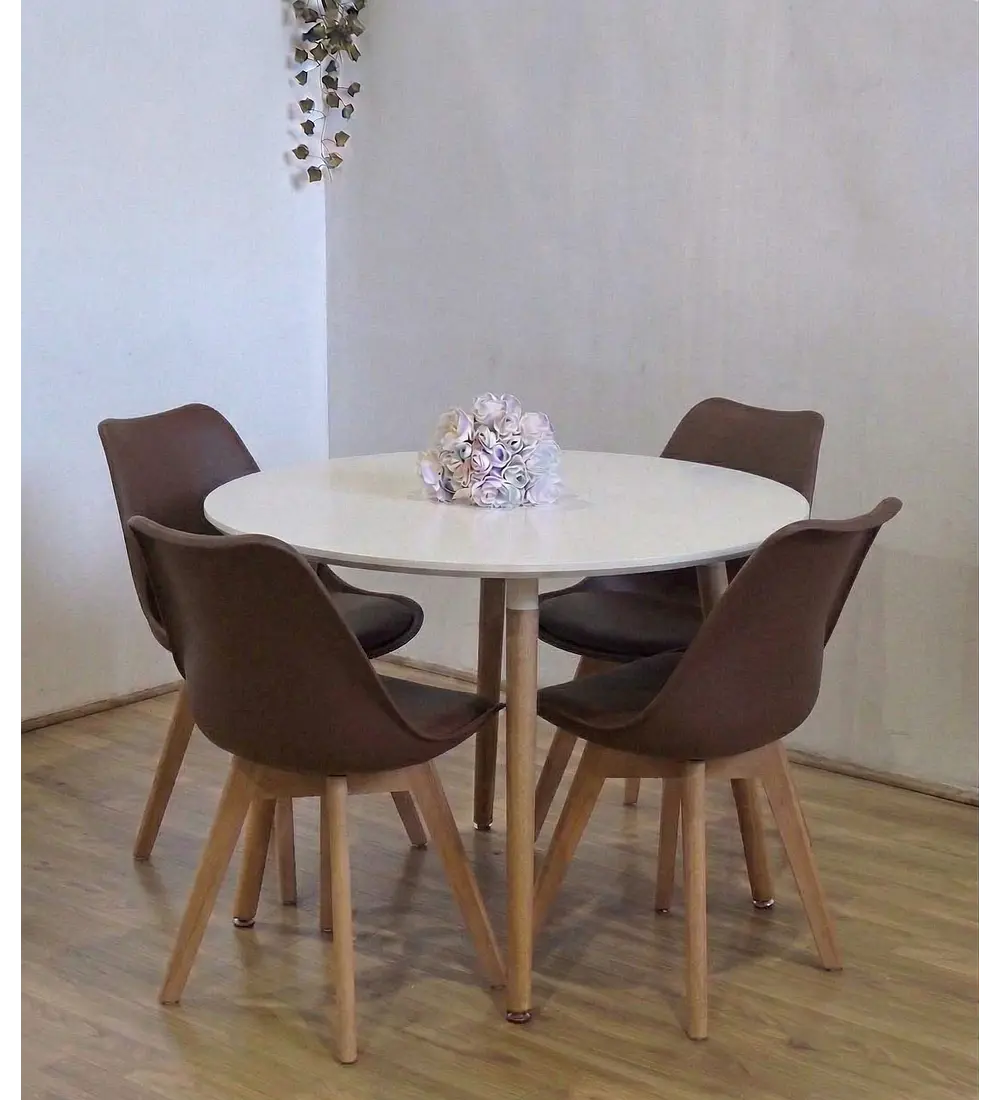 Comedor Mesa Aura Blanca 100cms + 4 Sillas Tulip